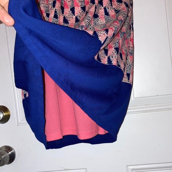 YA LOS ANGELES Pink and Blue Midi Over the Knee Dress Blue Hem Sleeveless Medium - Picture 6 of 14